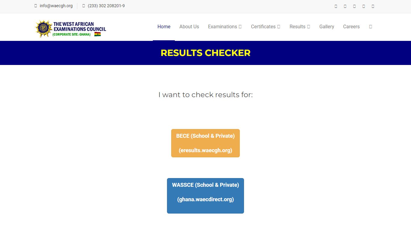 Results Checker - The West African Examinations Council - Ghana