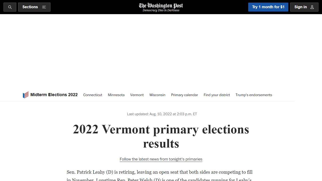 2022 Vermont primary elections results | The Washington Post